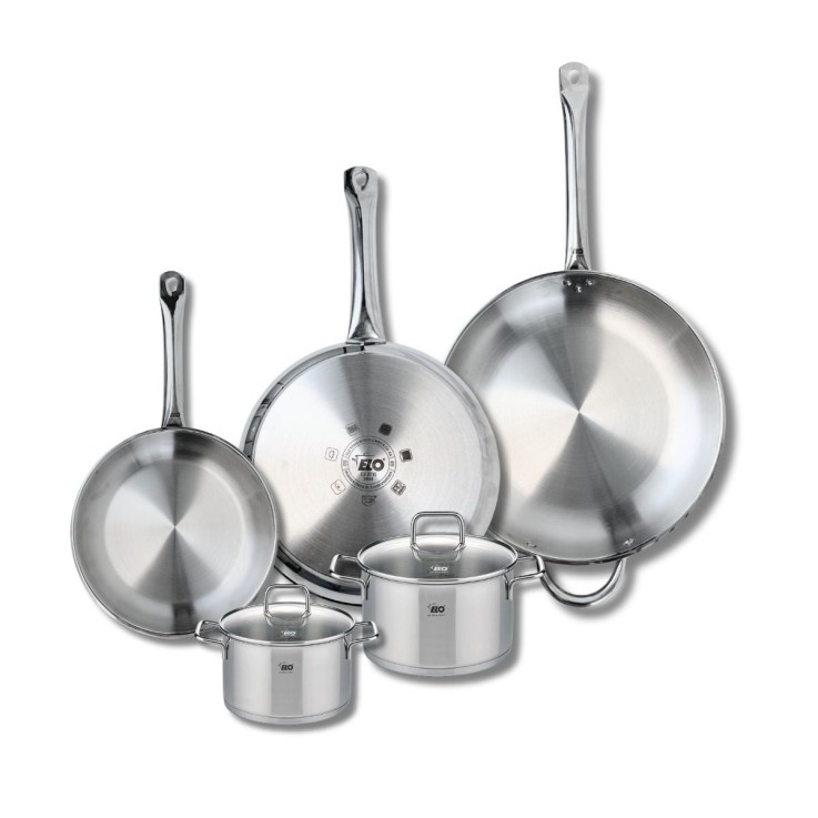 Batterie de cuisine Profi Citrin en inox - 3 poêles et 2 faitouts