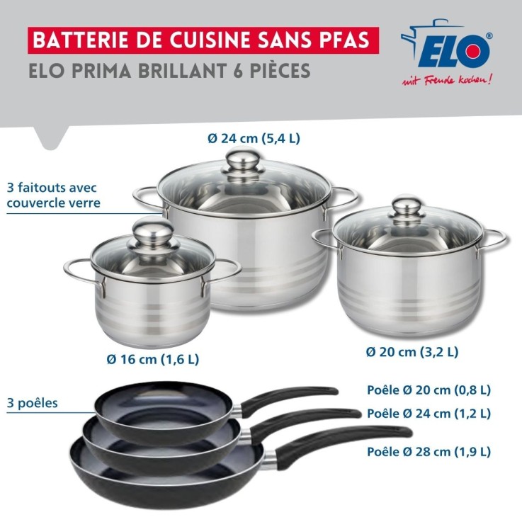 Batterie de cuisine Prima Brillant en aluminium et inox - 6 pièces