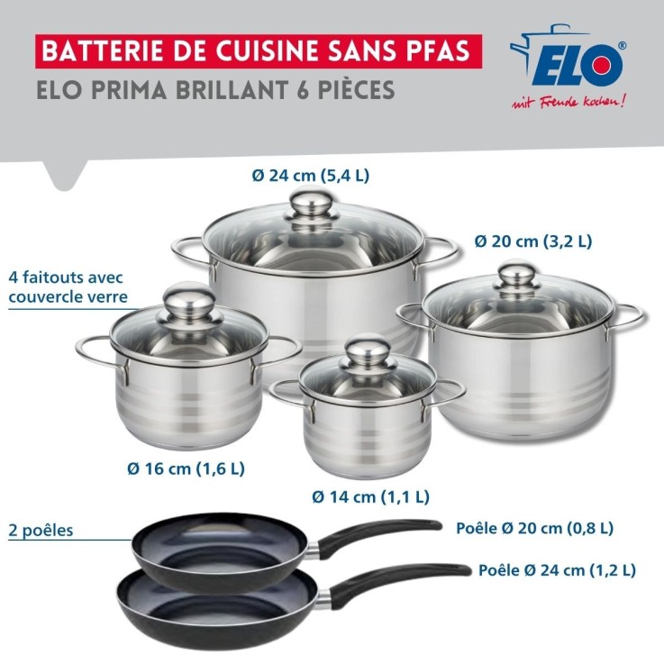 Batterie de cuisine Prima Brillant en aluminium et inox - 6 pièces - noire