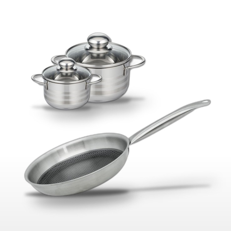 Batterie de cuisine Relief Solution en inox - 28 cm - 12/16 cm - noire