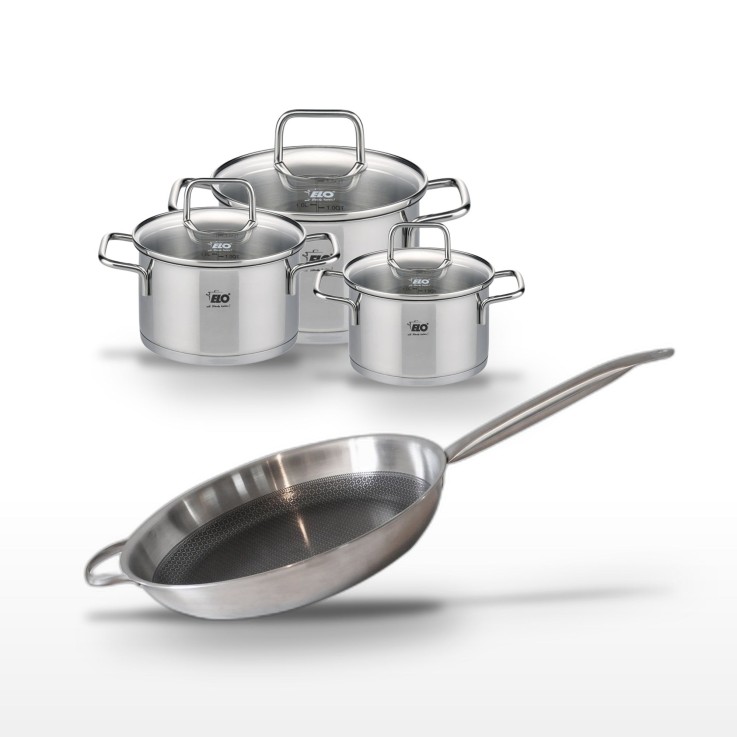 Batterie de cuisine Relief Solution en inox - faitouts et poêle - 32 cm