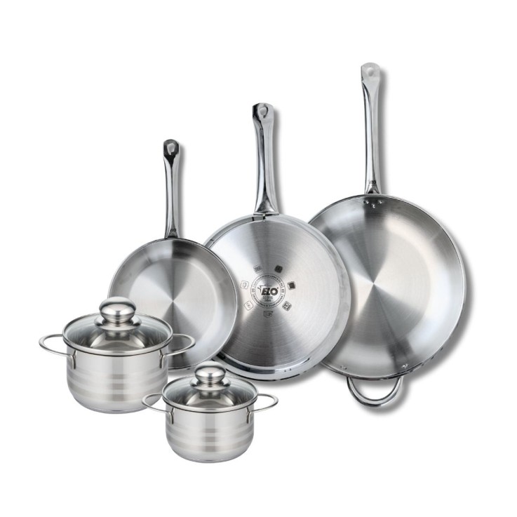 Batterie de cuisine Profi Brillant en inox - 3 poêles et 2 faitouts