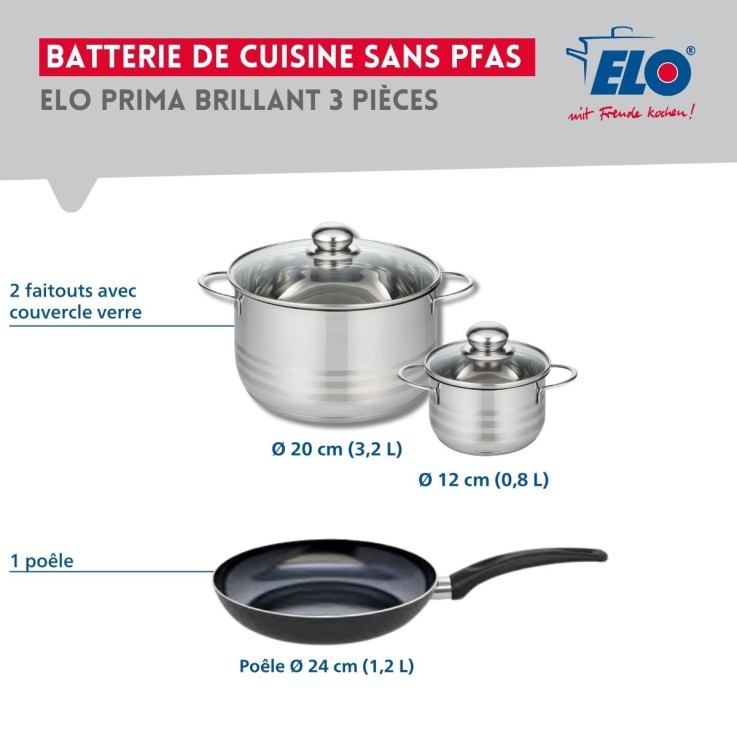 Batterie de cuisine Prima Brillant en aluminium et inox - 12/20/24 cm - noire