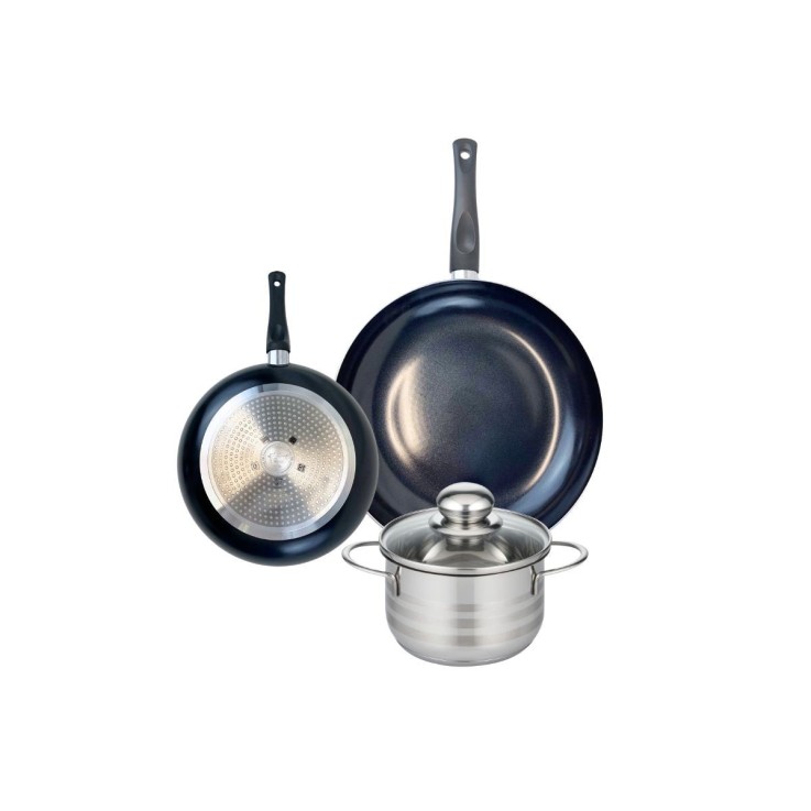 Batterie de cuisine Prima Brillant en aluminium et inox - 16/20/28 cm - noire