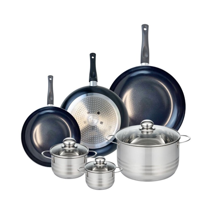 Batterie de cuisine Prima Brillant en aluminium et inox - noire