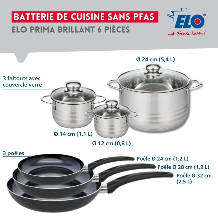 Batterie de cuisine Prima Brillant en aluminium et inox - noire