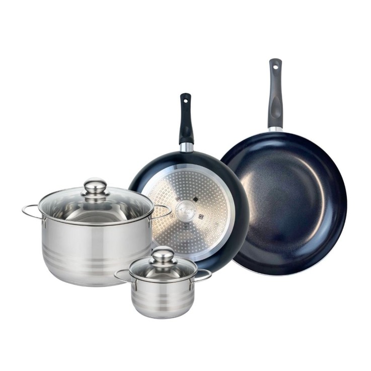 Batterie de cuisine Prima Brillant en aluminium et inox - 4 pièces - noire