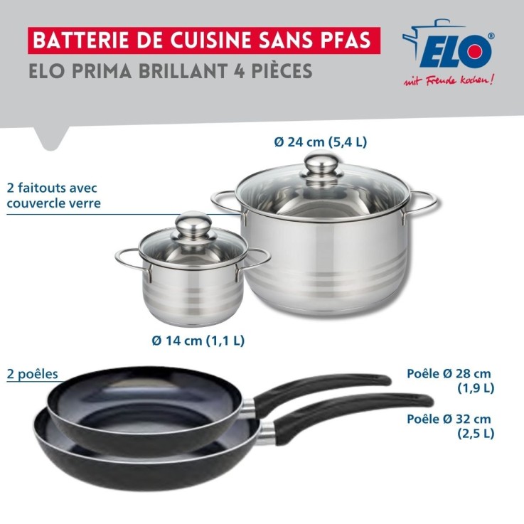 Batterie de cuisine Prima Brillant en aluminium et inox - 4 pièces - noire