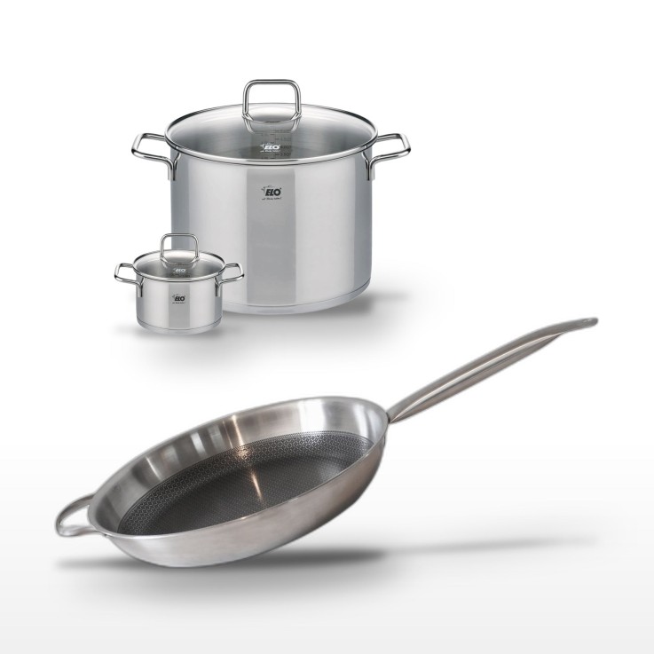 Batterie de cuisine Relief Solution en inox - 14, 26 et 32 cm