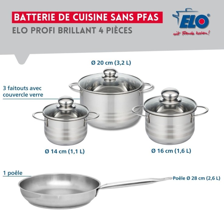 Batterie de cuisine Profi Brillant en inox - 28 cm - 14, 16 et 20 cm