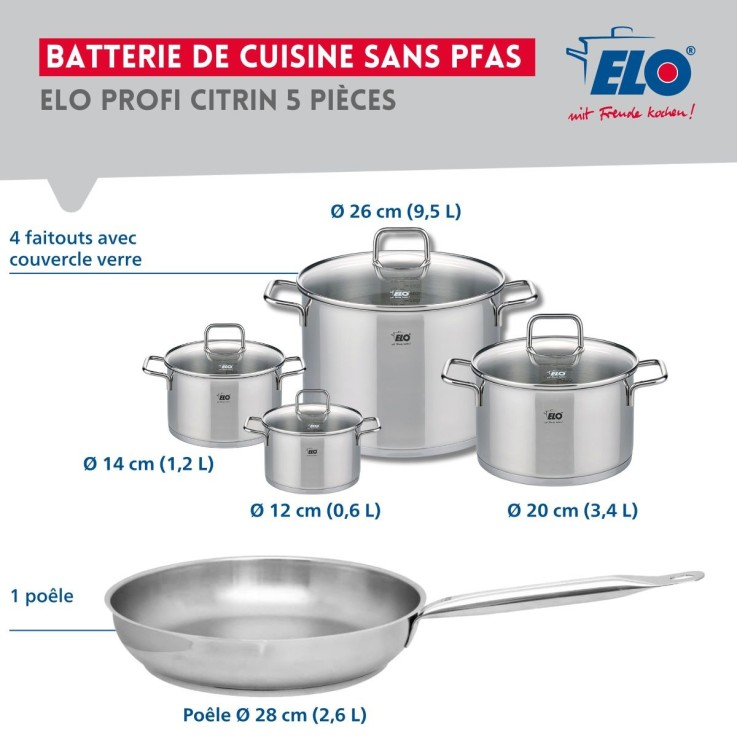 Batterie de cuisine Profi Citrin en inox - 5 pièces - 12 à 28 cm
