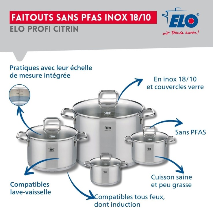 Batterie de cuisine Profi Citrin en inox - 5 pièces - 12 à 28 cm