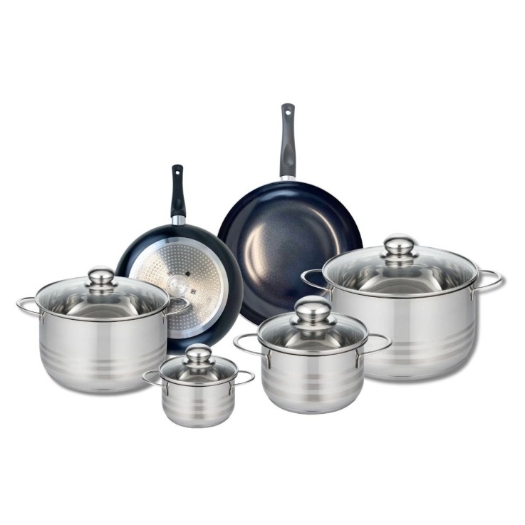 Batterie de cuisine Prima Brillant en aluminium et inox - 10 pièces - noir
