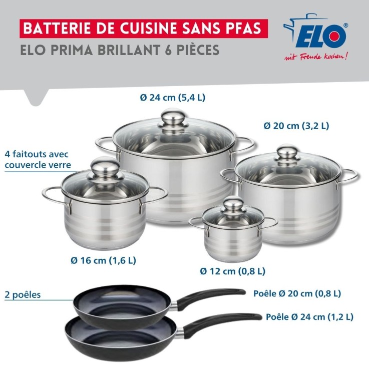 Batterie de cuisine Prima Brillant en aluminium et inox - 10 pièces - noir
