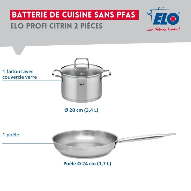 Ensemble de cuisson Profi Citrin en inox - poêle 24 cm - faitout 20 cm