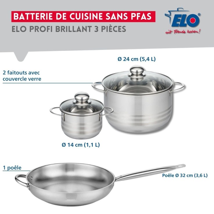 Batterie de cuisine Profi Brillant en inox - 32, 14 et 24 cm