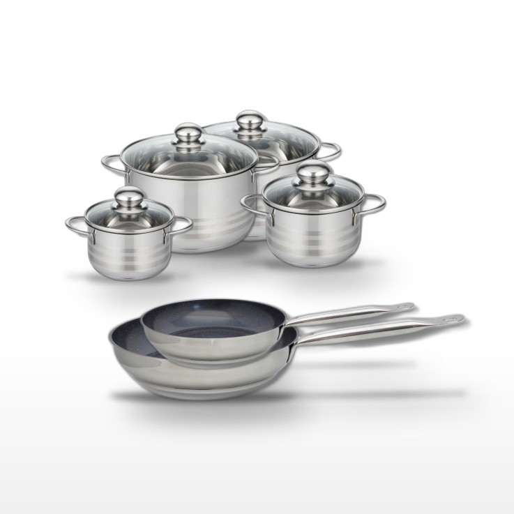 Lot de poêles et faitouts Profi Therm Platinum en inox - 24/28 cm et 14/16/20/24 cm