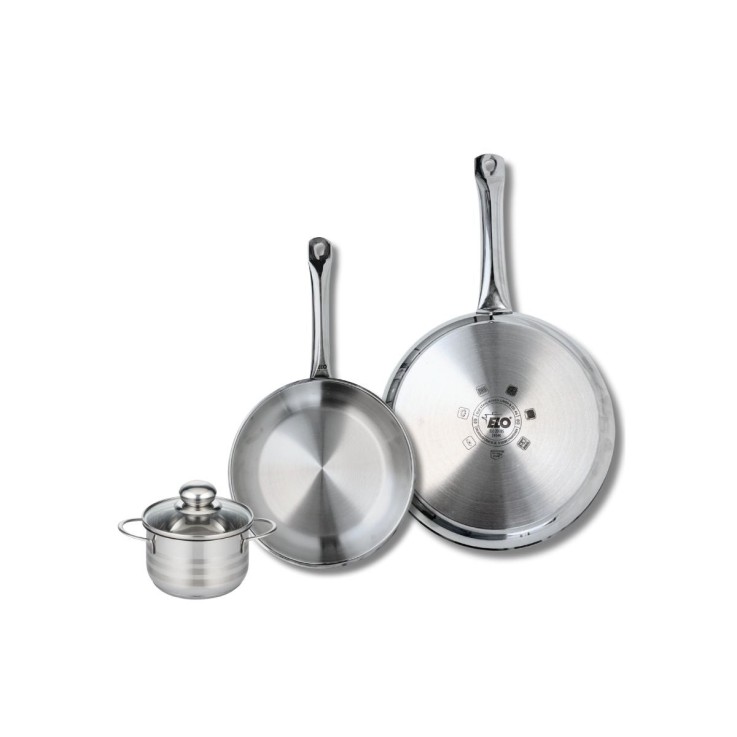 Batterie de cuisine Profi Brillant en inox - poêles 24 et 28 cm - faitout 12 cm