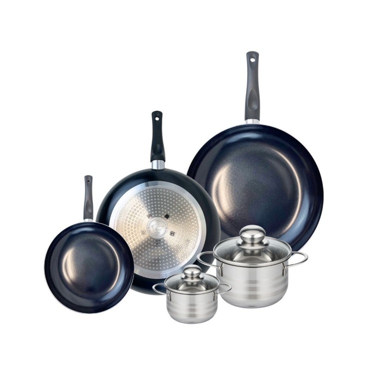 Batterie de cuisine Prima Brillant en aluminium et inox - 5 pièces - noire