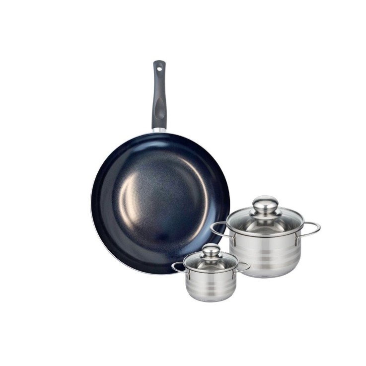 Batterie de cuisine Prima Brillant en aluminium et inox - 32, 12 et 16 cm - noire