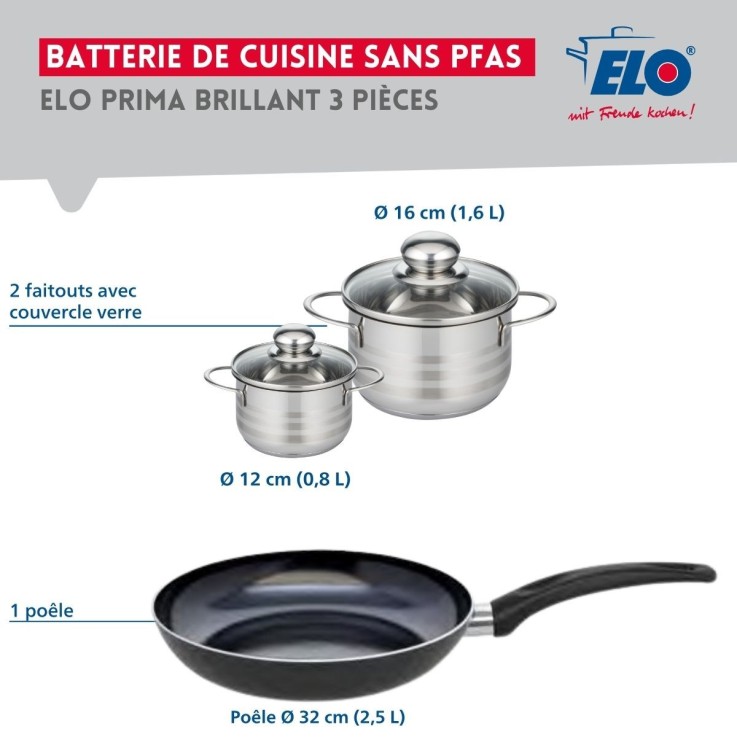 Batterie de cuisine Prima Brillant en aluminium et inox - 32, 12 et 16 cm - noire