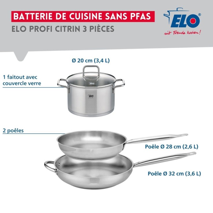 Batterie de cuisine Profi Citrin en inox - 28, 32 et 20 cm