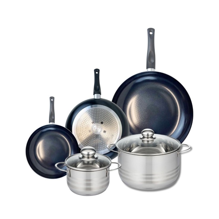 Batterie de cuisine Prima Brillant en aluminium et inox - 20, 24 et 32 cm - 16 et 24 cm - noire