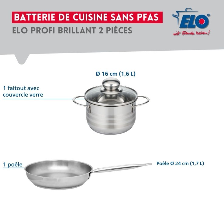 Ensemble poêle et faitout Profi Brillant en inox - 24 et 16 cm
