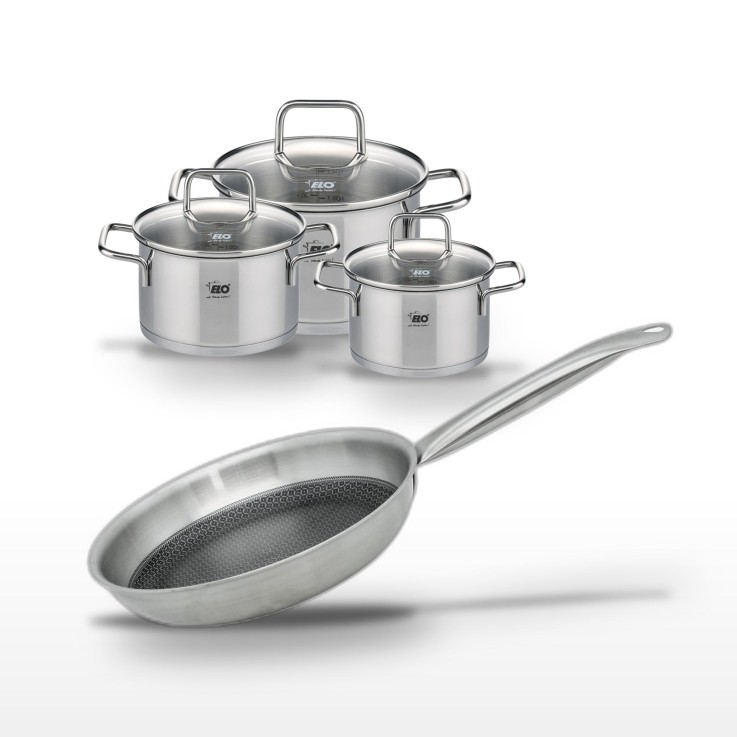 Batterie de cuisine Relief Solution en inox - 14/16/20 cm et 24 cm - noire