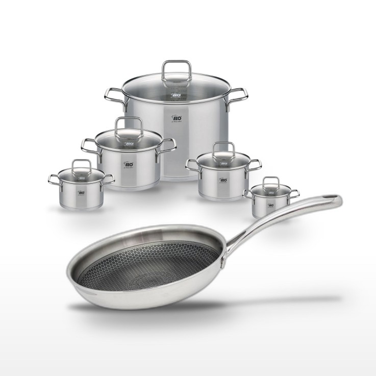 Batterie de cuisine Relief Evolution et Citrin en inox et verre