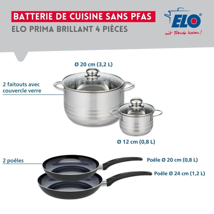 Batterie de cuisine Prima Brillant en aluminium et inox - 4 pièces - noir