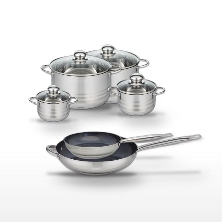 Batterie de cuisine Profi Therm Platinum en inox - 2 poêles, 4 faitouts
