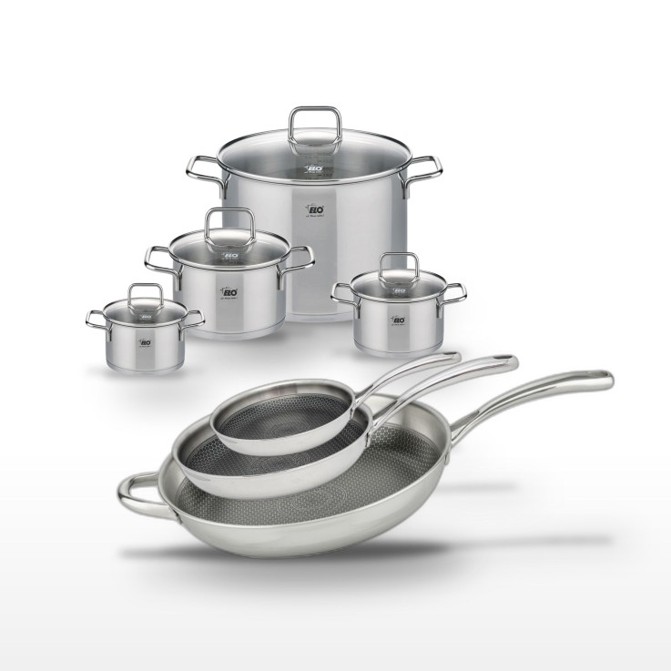 Batterie de cuisine Relief Evolution en inox - 3 poêles et 4 faitouts