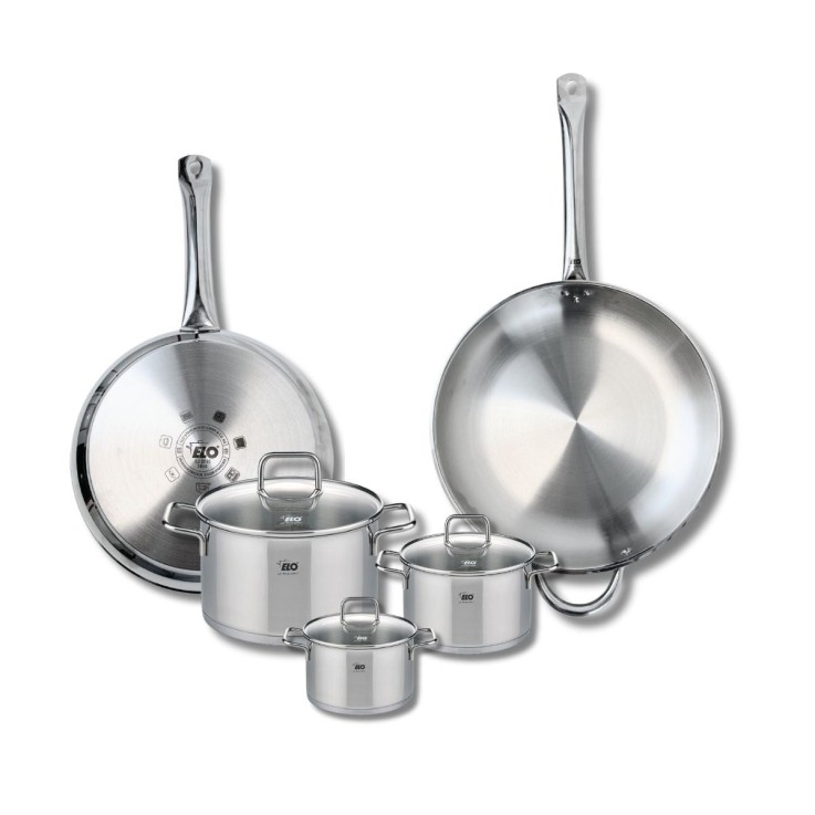 Batterie de cuisine Profi Citrin en inox - deux poêles et trois faitouts