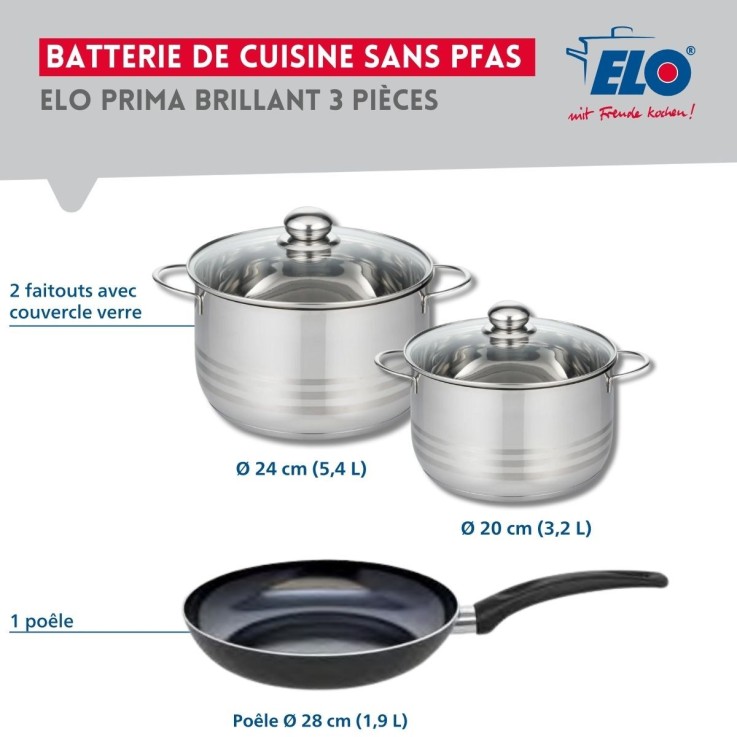 Batterie de cuisine Prima Brillant en aluminium et inox - 20/24/28 cm