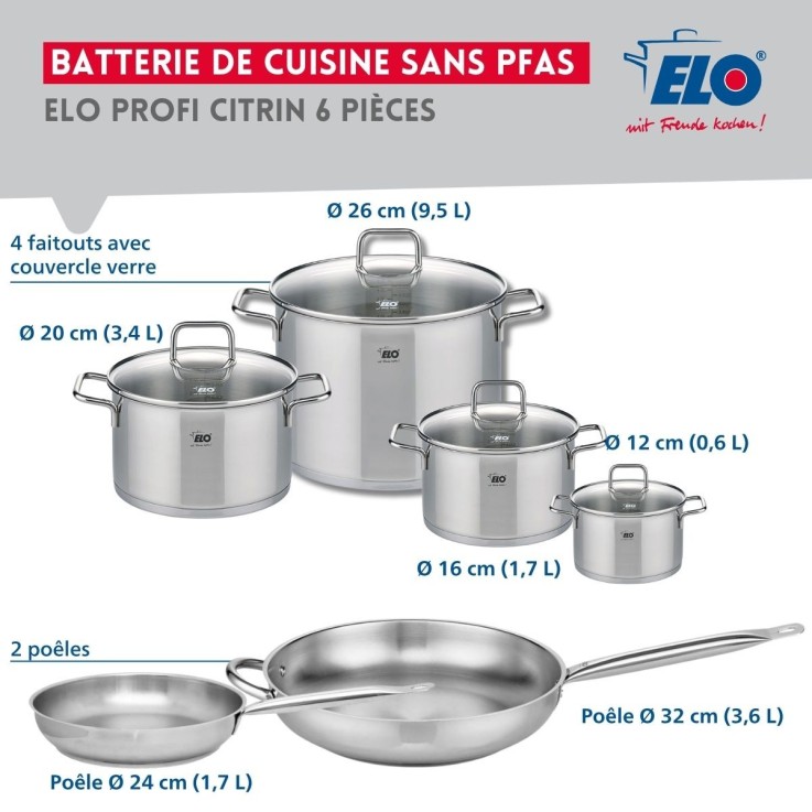 Batterie de cuisine Profi Citrin en inox - 6 pièces