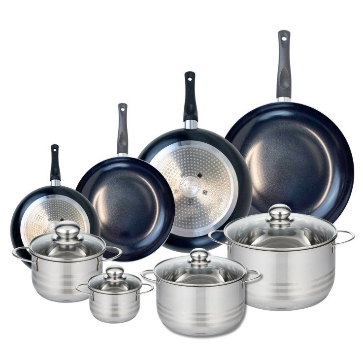 Batterie de cuisine Prima Brillant en aluminium et inox - 8 pièces - noir