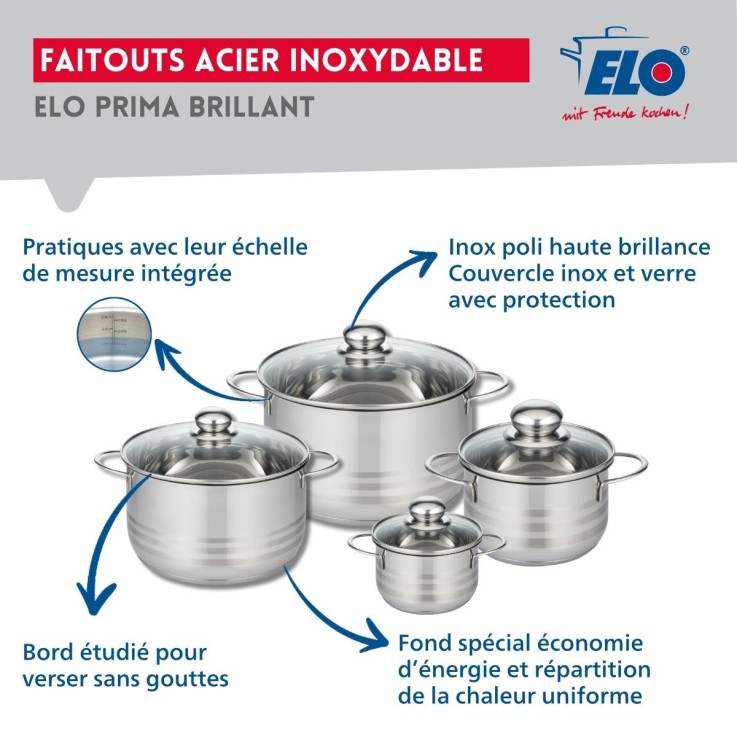 Batterie de cuisine Prima Brillant en aluminium et inox - 8 pièces - noir