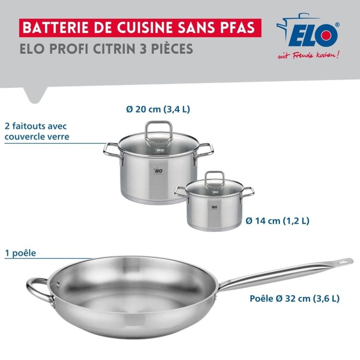 Batterie de cuisine Profi Citrin en inox - 14, 20 et 32 cm