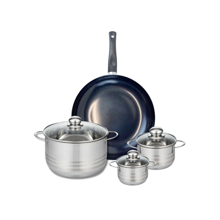 Batterie de cuisine Prima Brillant en aluminium et inox - 4 pièces - noire