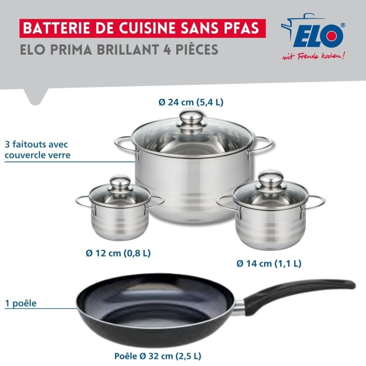 Batterie de cuisine Prima Brillant en aluminium et inox - 4 pièces - noire