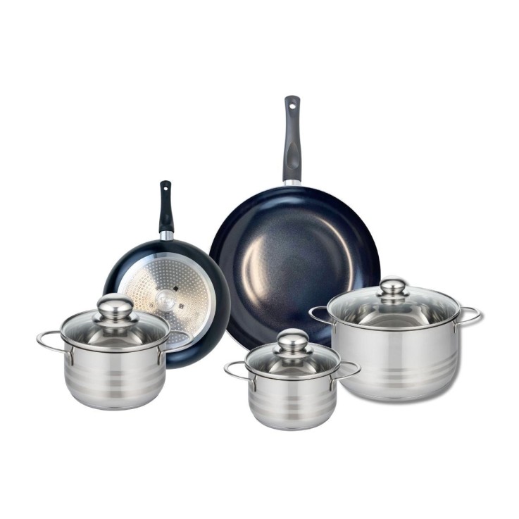 Batterie de cuisine Prima Brillant en aluminium et inox - 8 pièces - noire