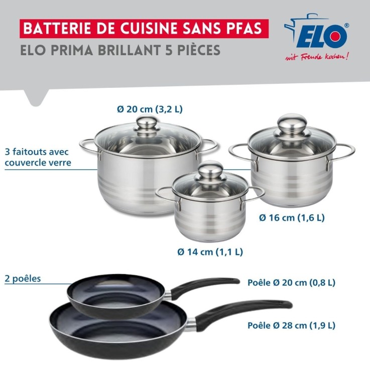 Batterie de cuisine Prima Brillant en aluminium et inox - 8 pièces - noire