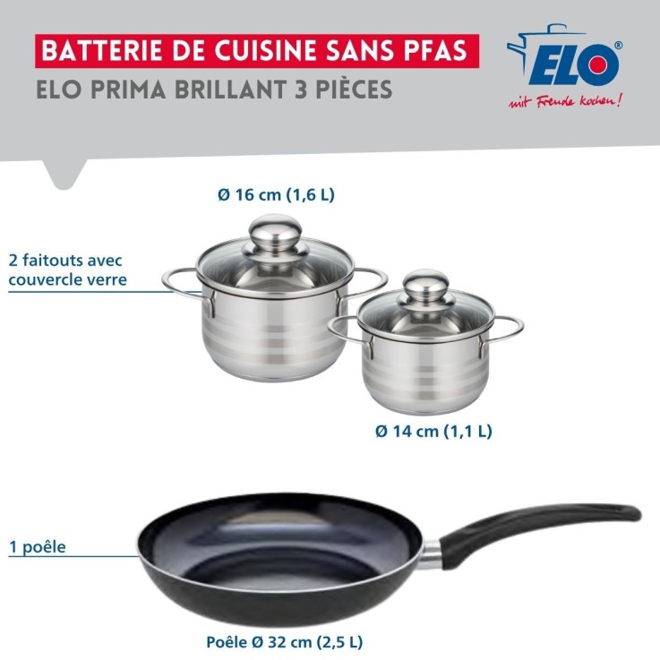 Batterie de cuisine Prima Brillant en aluminium et inox - 32 cm