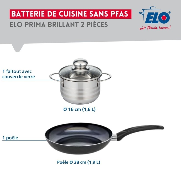 Batterie de cuisine Prima Brillant en aluminium et inox - 28 cm - 16 cm