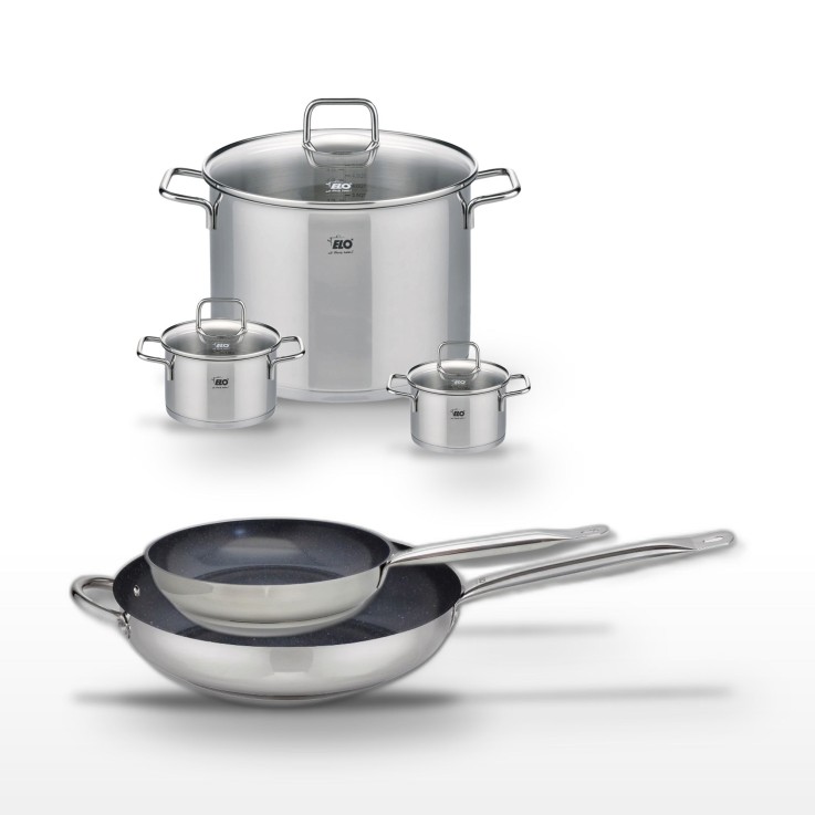 Batterie de cuisine en céramique et inox - 24/32 cm - 12/14/26 cm - gris