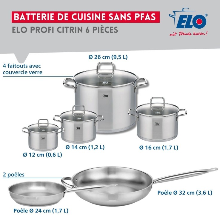 Batterie de cuisine Profi Citrin en inox - 6 pièces