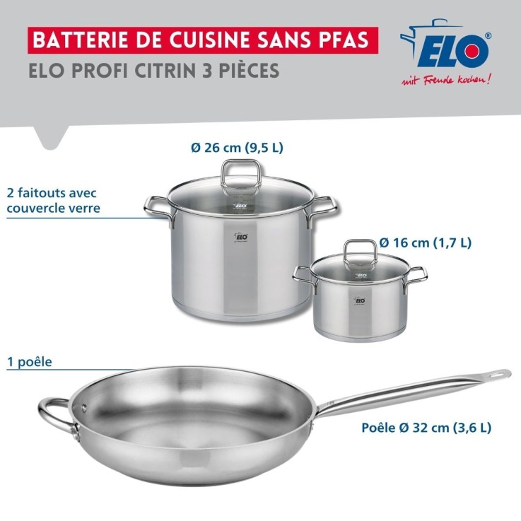 Batterie de cuisine Profi Citrin en inox - 32, 16 et 26 cm