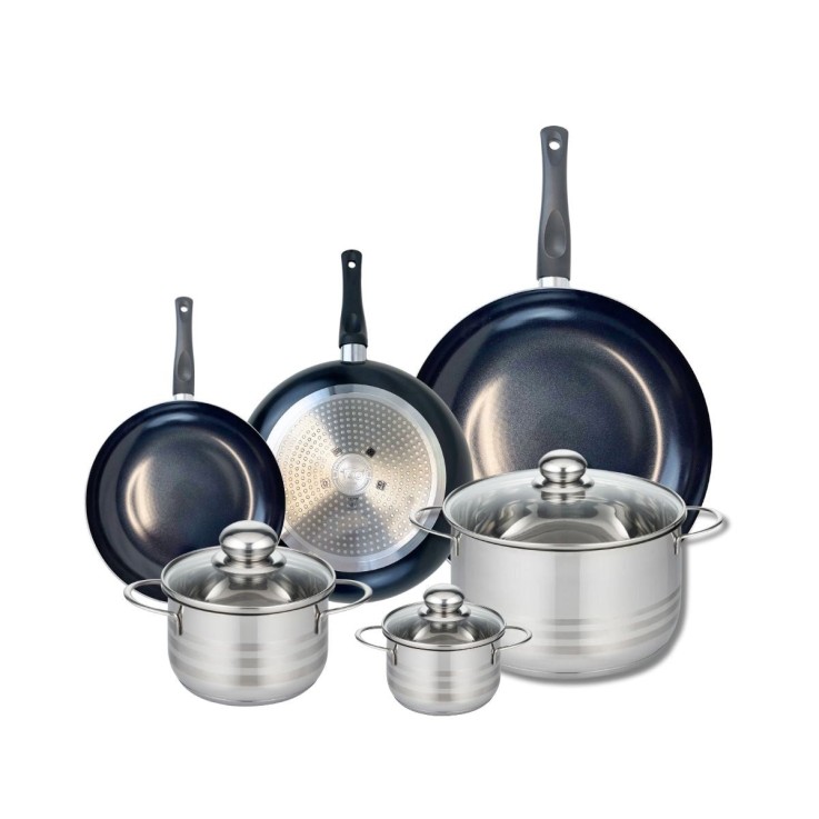 Batterie de cuisine Prima Brillant en aluminium et inox - noir