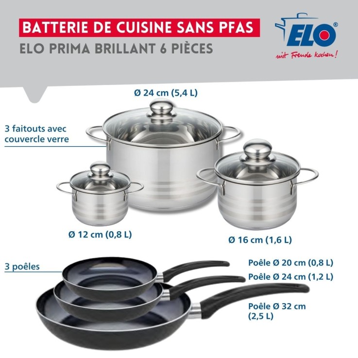 Batterie de cuisine Prima Brillant en aluminium et inox - noir